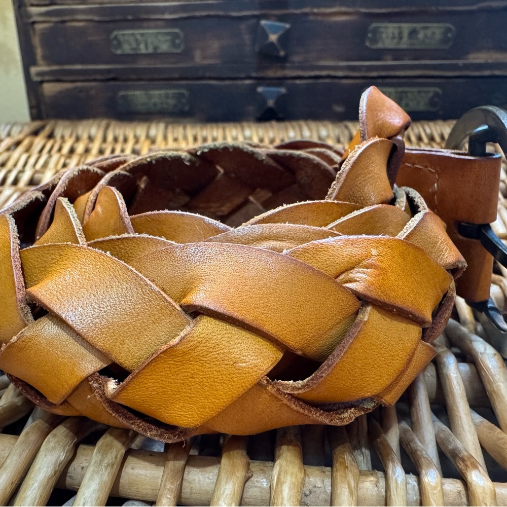 Braided mustard Tan Leather belt